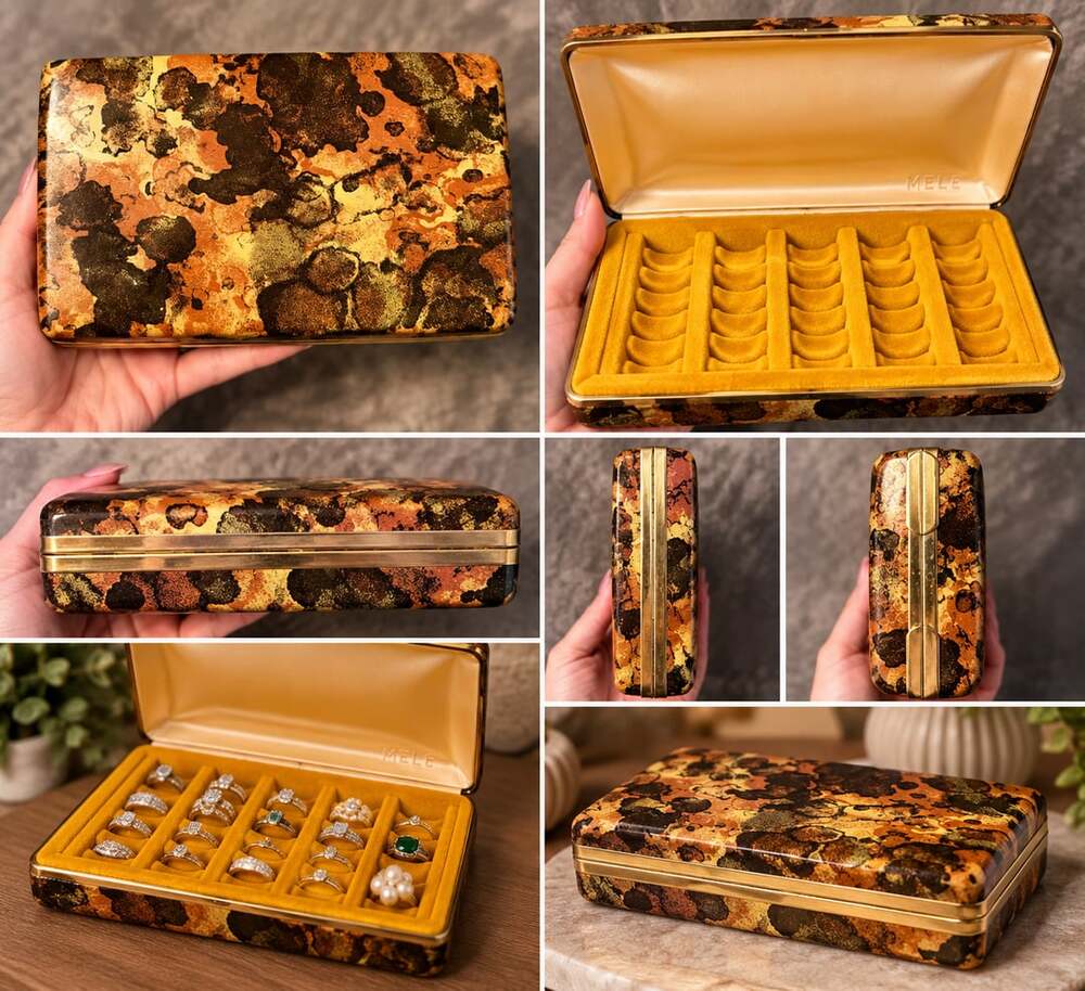 Vintage Mele Tortoiseshell Ring Box Travel Jewelry Case